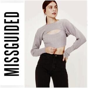 Missguided Cut Out Cami and Knitted Top Sweater Mocha Taupe Two Piece Set Small